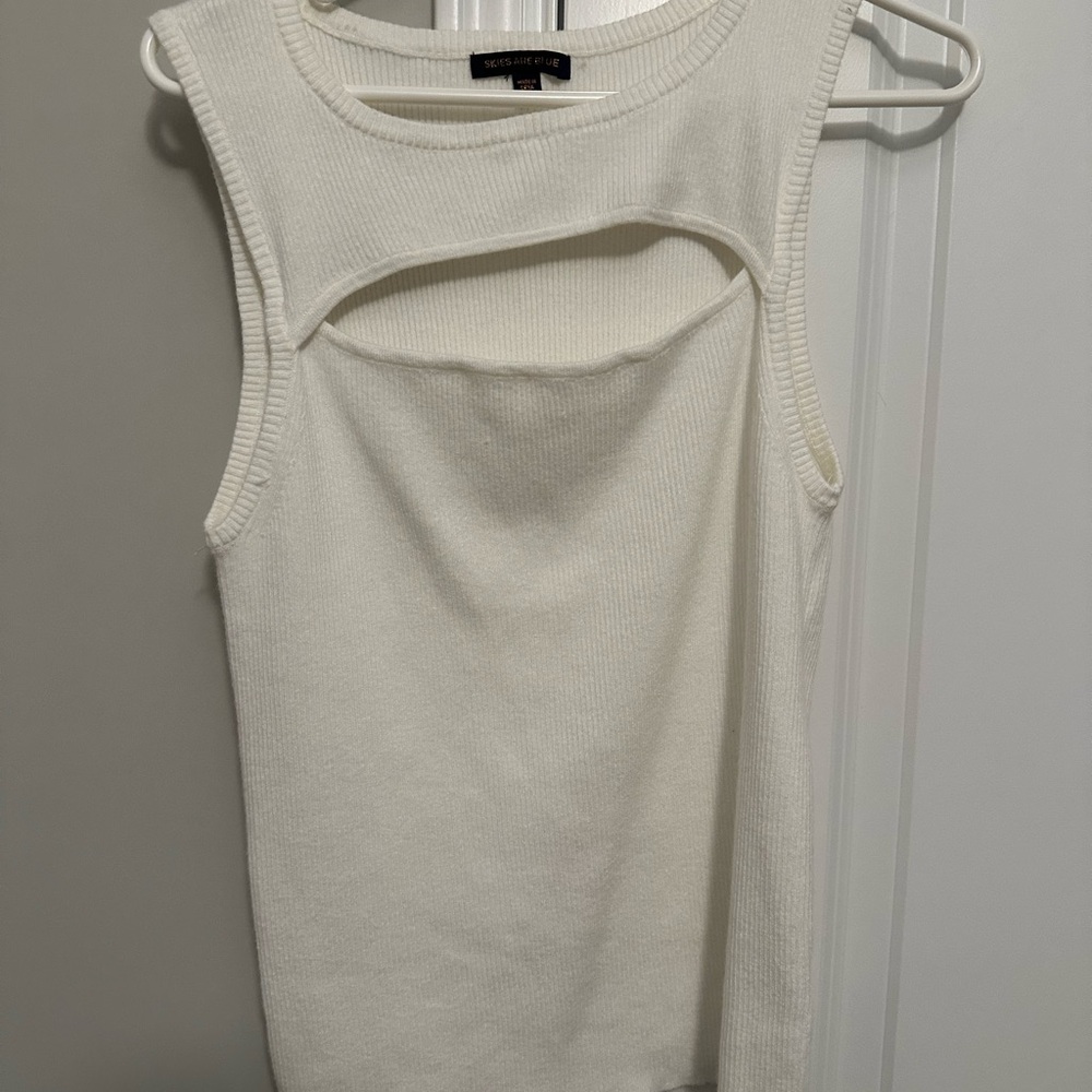 Skies Are Blue Cream Sleeveless Cut Out Tank Top